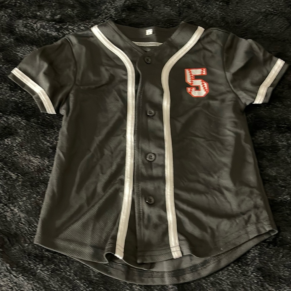 Boys Size 4T Black/Red/White #5 Baseball/Jersey Shirt Short Sleeve Button Up